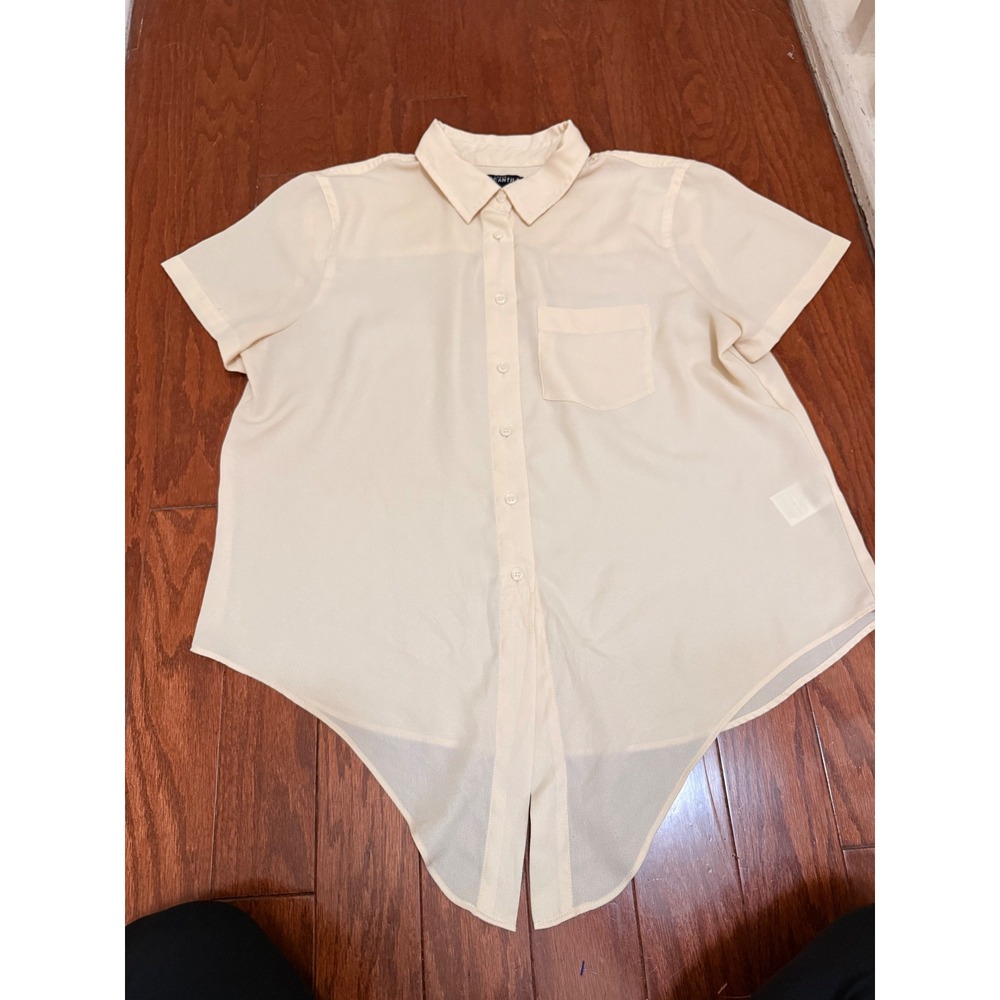J.Crew Mercantile Cream Short Sleeve Tie Front Button Down Blouse Ivory Medium